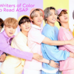 picture of k-pop band BTS holding each other in a line. The title of the article is "BTS Fanfic Writers of Color you Need to read ASAP."